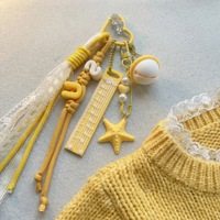 Breloque de sac cœur jaune, porte-clés étoile de mer en dentelle et ruban, pendentif de sac à dos esthétique Coquette Y2K, accessoire Balletcore, cadeau pour elle