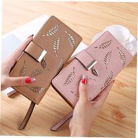 Dompet Wanita Panjang Desain Daun Berongga Trendi 2025, Dompet Koin Kancing Elegan, Tas Clutch Wanita Modis
