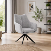 Fauteuil moderne rembourré à dossier haut avec coussin moelleux et base pivotante à 360 degrés en métal noir robuste, chaise de salle à manger de luxe