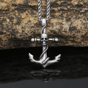 Yunnique – collier avec ancre en forme de crâne en acier titane, chaîne de 60cm, pendentif, bijoux, cadeau, Style Hip Hop - Product Image 1