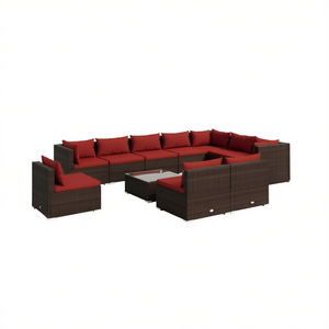 Set Lounge da Giardino Modulare in Rattan PE Marrone, 11 Pezzi, Arredamento da Esterno dal Design Contemporaneo per Giardino, Capacità 10+ Persone - Product Image 1