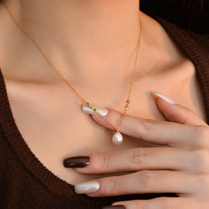 Kalung Liontin Mutiara Kerang Zirkon Hijau Berlapis Emas Perak S925 Perhiasan Wanita Temperamen - Product Image 5