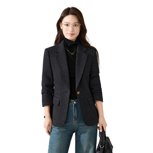 Grey Wool Blazer For Women Slim Fit Solid Color Anti-Wrinkle Autumn Winter Jacket - Product Image 5