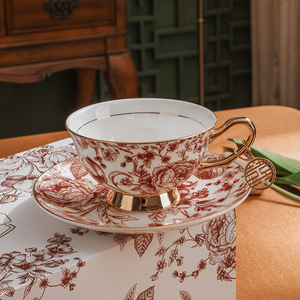 Ensemble de tasses à thé en céramique vintage avec bordure or rose, tasse à thé et soucoupe de luxe européennes pour le thé de l'après-midi, cadeau de mariage et de déménagement - Product Image 4