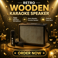 Altavoz de Karaoke Compacto de Madera, Micrófonos Inalámbricos Dobles, Diseño de Caja de Madera Premium, Bajos Potentes, Altavoz Bluetooth para Fiestas