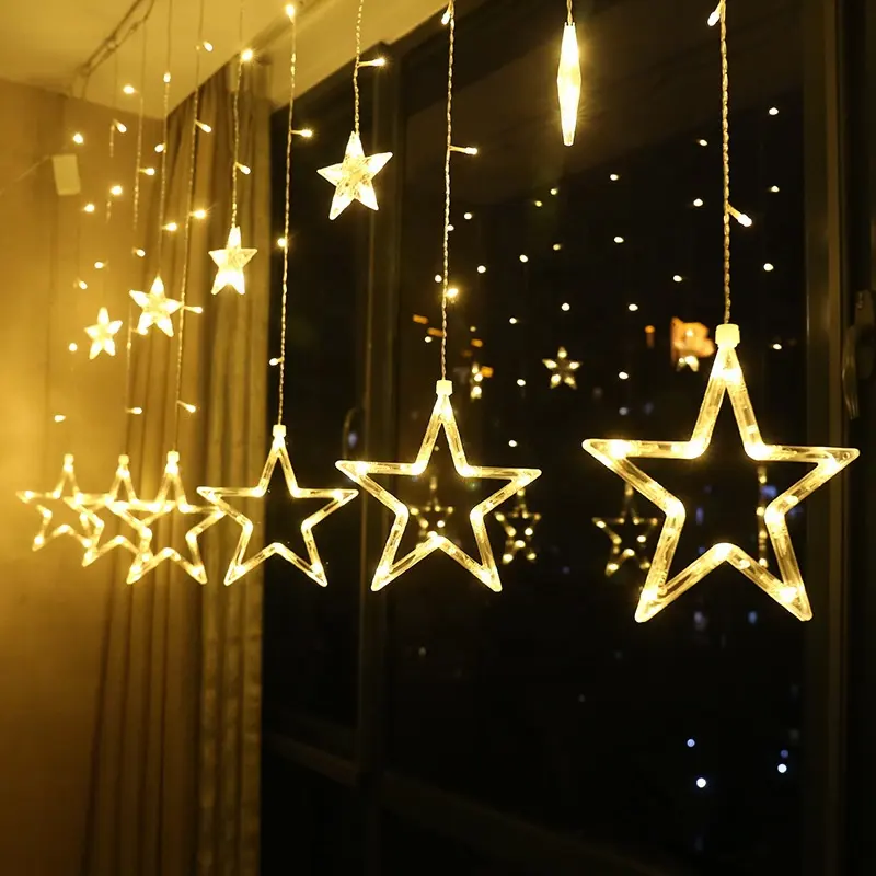 Tirai Natal lampu LED 3.5m desain populer dengan bentuk bintang diskon besar untuk dekorasi Natal adornos de navidad