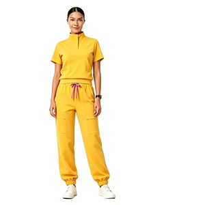 Conjunto de uniforme médico con cuello alto y media cremallera, manga corta, pantalón jogger, elástico, antiarrugas, <span class=keywords><strong>para</strong></span> hospital y enfermería, con logotipo personalizado - Product Image 2