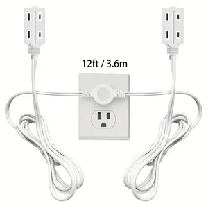 Twin Extension Cord Power Strip, Double Extension Cord Splitter( Each Side), Flat Head (wall Hugger) Outlet Plug, 3 Prong Plug,