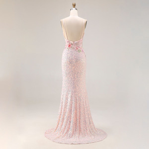 Vestidos <span class=keywords><strong>de</strong></span> Fiesta Largos <span class=keywords><strong>de</strong></span> Satén <span class=keywords><strong>Rosa</strong></span> Elegantes Estilo Sirena OEM sin Mangas con Diseño <span class=keywords><strong>de</strong></span> Flores 3D y Lentejuelas, Cintura Natural, Estilo Maternidad - Product Image 2