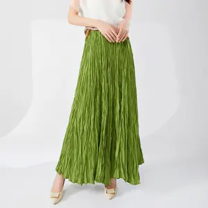 Blusa plissada longa plus size de cor sólida doce e elegante, moda feminina meia linha A, novo estilo, novidade de 2024