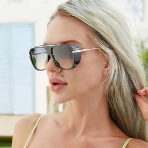 Lunettes de soleil vintage à monture large avec logo personnalisé, dégradées, en métal, style steampunk, pour hommes et femmes - Product Image 2