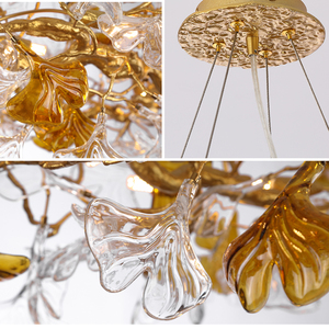 Lampadario in Rame con Decorazioni in Vetro a Forma di Foglia, Illuminazione Moderna di Alta Gamma Personalizzata per Soggiorno, Sala da Pranzo e Camera da Letto - Product Image 5
