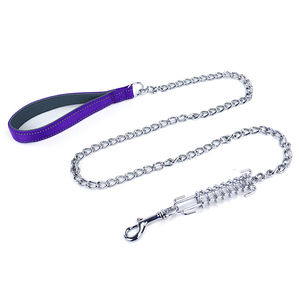 強力なチュープルーフクロームステンレス鋼犬チェーンリード金属スプリング犬のリーシュ快適なナイロンハンドル付き - Product Image 1