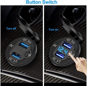 <span class=keywords><strong>Prise</strong></span> <span class=keywords><strong>USB</strong></span> double port 12V 24V DC étanche en aluminium avec chargeur rapide QC3.0 pour <span class=keywords><strong>voiture</strong></span>, voltmètre numérique et interrupteur marche/arrêt - Product Image 2