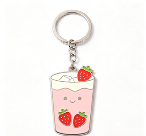 Custom Strawberry Milk Tea Enamel Keychain Zinc Alloy Metal Key <b>Ring</b> <b>Cartoon</b> Gift Pendant - Product Image 4