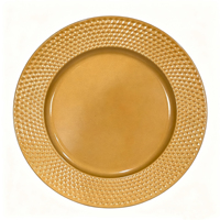 Assiette de présentation en PP dorée sur mesure, avec bordure ornée de diamants et motif en relief, pour la décoration de table de mariage ou de fêtes