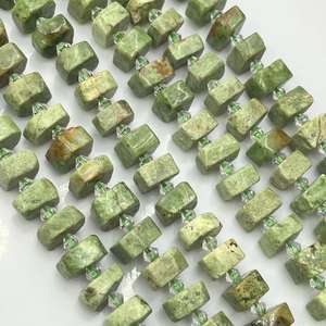 <span class=keywords><strong>Pierre</strong></span> <span class=keywords><strong>naturelle</strong></span> verte 7-8x14MM <span class=keywords><strong>Pierre</strong></span> précieuse <span class=keywords><strong>naturelle</strong></span> Cristal irrégulier Rondelle circulaire Gaufre pour la fabrication de bijoux Environ : 28 pièces/brin - Product Image 2