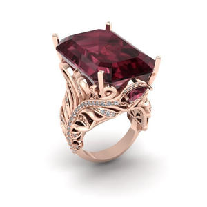 Anello Cocktail H196 in Oro Massiccio 18K con Topazio Taglio Smeraldo e Incastonatura a Pavé, Gioiello Raffinato da Donna per Fidanzamento - Product Image 2