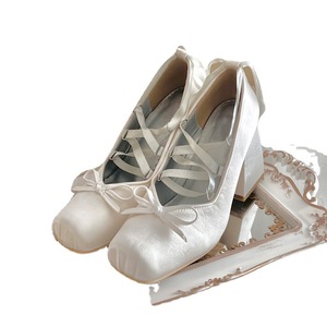 Zapatos de Tacón Alto Estilo Ballet, Tacones Gruesos Estilo Mary <span class=keywords><strong>Jane</strong></span> con Tiras Cruzadas, Satén Francés con Lazo, Estilo Loli - Product Image 5