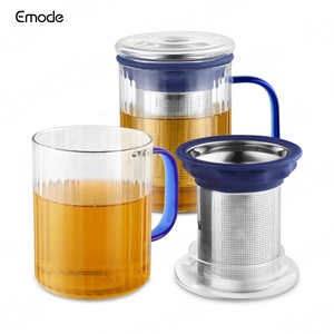 Tasses à thé cannelées en verre de Borosilicate de rayures verticales nervurées <span class=keywords><strong>avec</strong></span> le panier d'infuseur de thé - Product Image 6