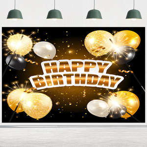 Décorations de fond d'écran Joyeux <span class=keywords><strong>Anniversaire</strong></span>, Bannière de fête d'<span class=keywords><strong>anniversaire</strong></span> noire <span class=keywords><strong>et</strong></span> dorée, Ballons scintillants pour la décoration d'<span class=keywords><strong>anniversaire</strong></span> - Product Image 5