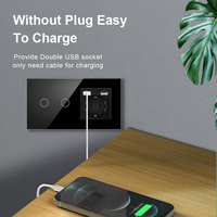 Vente en gros 157*86 2 Gang Touch Switch et prise avec double USB avec verre trempé joint EU Wall Socket Series Combinaison