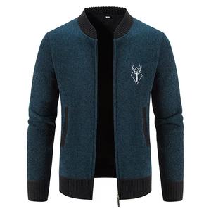 <b>Men's</b> Retro Zipper <b>Cardigan</b> New Material Knitted sweater Color Block Cashmere <b>Pocket</b> Embroidered Logo Loose Style for Autumn ODM - Product Image 3