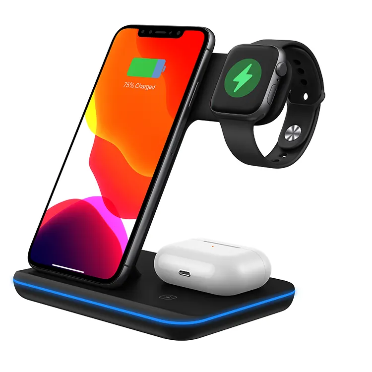 15W Fast Wireless Charging QI Standard 3 in 1 Fast Wireless Charger Dock Station Stand