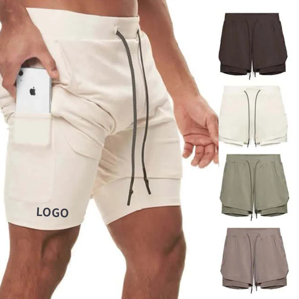 Pantalones cortos de talla grande 2 en 1 para correr, para gimnasio, playa, Surf, natación, ejercicio, trotar, correr, poliéster