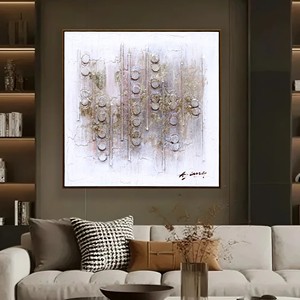 Peinture murale abstraite à rayures en bois, peinte à la main, techniques mixtes, pour salon - Product Image 4