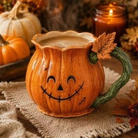 Tasse Citrouille en Résine, Figurine Décorative d'Halloween, Tasse à Boire Style Céramique, Visage Effrayant, Cadeau d'Automne