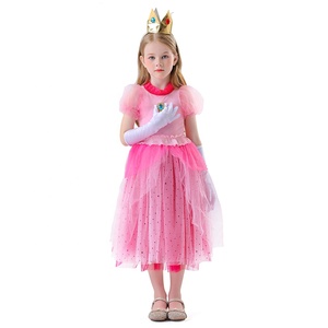 Costume de princesse Peach pour filles HP Kids, robe rose de cosplay avec couronne et gants, tenue de fête d'Halloween - Product Image 2