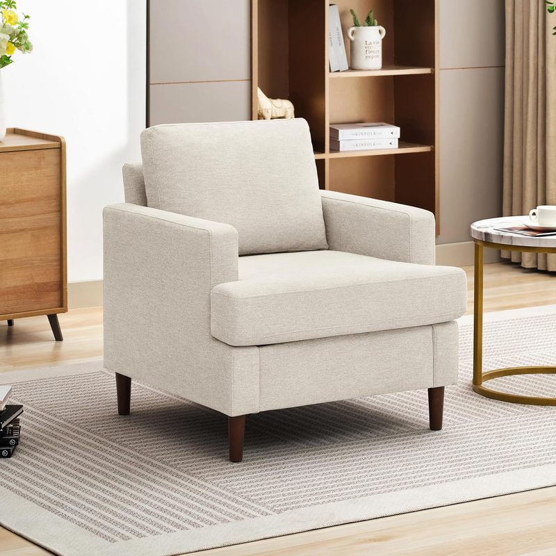 Mid Century Accent Chair Linen Fabric