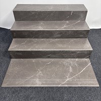 Carreaux d'escalier en porcelaine gris foncé brillant, rectangulaires, veinés marbre, antidérapants, marches d'escalier pour hôtel, extérieur, garantie 5 ans