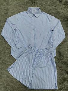 Conjunto Casual de Moda para <span class=keywords><strong>Mujer</strong></span>, Verano 2026, Ropa de Calle, Camisa de Manga Larga a Rayas y Pantalones Cortos, Conjunto de 2 Piezas - Product Image 4