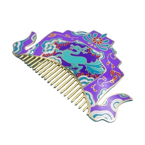 Enamel Metal Hair <b>Comb</b> Gold <b>Wide</b> Tooth Floral Design For Home Use Cultural Creative Gift - Product Image 5