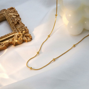 Women's Gold Snake Chain Necklace With Beads For Everyday Wear - Product Image 3