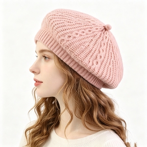 Gorro de punto holgado <span class=keywords><strong>para</strong></span> mujer, estilo francés, suave, de color liso, gorro tipo boina, gorro de punto ligero, gorro de artista - Product Image 1
