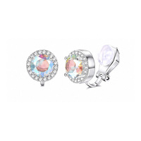 Anting-anting jepit kristal pelangi berkilauan berlapis perak tanpa tindik, perhiasan pengantin untuk wanita dan perempuan, hadiah