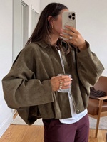 Blouson Bomber Femme Personnalisé en Faux Daim Coupe Courte Ample Style Décontracté Streetwear Automne Hiver Vêtement d'extérieur Fabricant OEM ODM