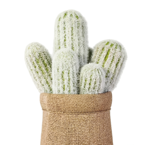 Plantes vertes artificielles, cactus à 7 têtes avec des épines blanches duveteuses, <span class=keywords><strong>gravier</strong></span> jaune, sac en lin artificiel quatre saisons, pot de plante en plastique - Product Image 5