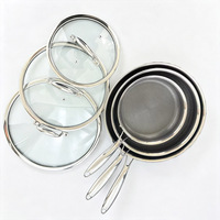 Ensemble de 6 poêles Diamond Shield avec couvercles en verre trempé, poêles de 8, 10 et 12 pouces, compatibles avec toutes les plaques de cuisson