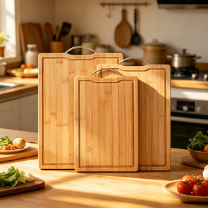 Bamboo Cutting Board <b>Set</b> 3-Piece With Handle Rectangle Kitchen Chopping Blocks For Food Prep - Product Image 1