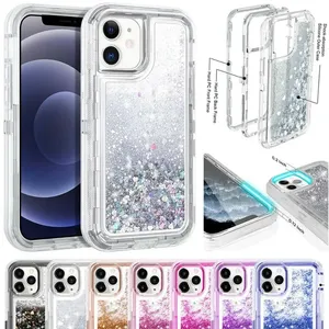 Funda Híbrida 3 en 1 para Teléfono, PC+TPU, con Purpurina Líquida, Resistente a Impactos, para <span class=keywords><strong>iPhone</strong></span> 16 15 14 13 12 11 Pro Max Plus - Product Image 1