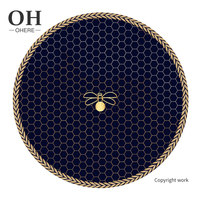 Ensemble d'Assiettes Bleu Foncé avec Bord Doré Charmante Vaisselle Petite Abeille Design Nid d'Abeille Assiette de Présentation de Mariage pour Événement, Traiteur et Location