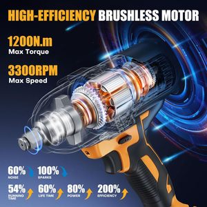 Cordless 1/2-Inch Brushless 21V Impact Wrench 850N.m <b>Torque</b> 4000mAh Battery 6 Sockets for Automotive Plumbing Use - Product Image 4