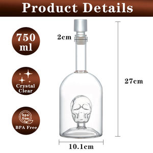 <span class=keywords><strong>Bouteille</strong></span> <span class=keywords><strong>de</strong></span> <span class=keywords><strong>whisky</strong></span> crâne faite à la main <span class=keywords><strong>de</strong></span> qualité supérieure avec bouchon scellé Carafe en verre borosilicate 750ml, rhum, Gin, Tequila, cadeau <span class=keywords><strong>de</strong></span> vacances - Product Image 4