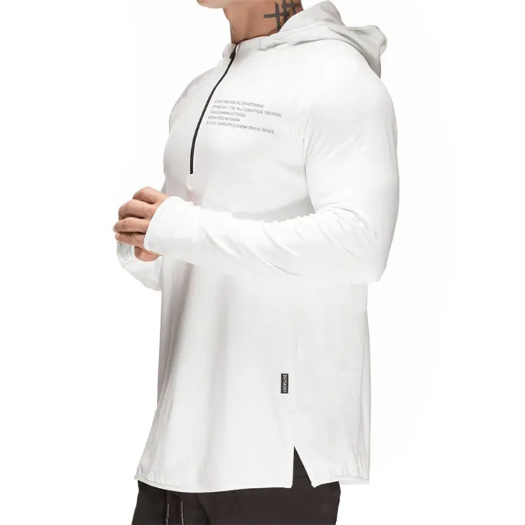 Men'S Zip Up White Oversized Hooded Sweater New Fashion Printed Long-Sleeved Loose Sports Wear Quick-Drying Half-Zip Shirts