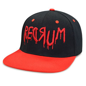 Casquette Snapback brodée 3D personnalisée Redrum, noire et rouge bicolore, style Hip Hop Streetwear, visière plate, pour hommes - Product Image 3