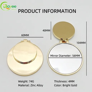 Custom Round Compact <b>Mirror</b> Bright Gold Plated Double Sided Foldable Pocket Makeup <b>Mirror</b> Portable Travel Cosmetic Hand <b>Mirror</b> - Product Image 2